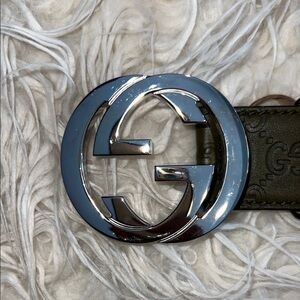 Authentic Gucci Forest Green Leather Belt - Silver Interlocking G